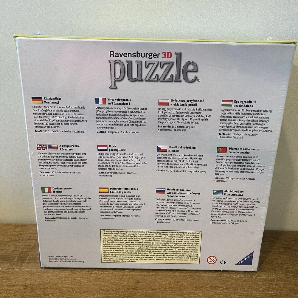 Ravensburger 3D World Globe Sphere Puzzle Display Stand Geography New Sealed 180
